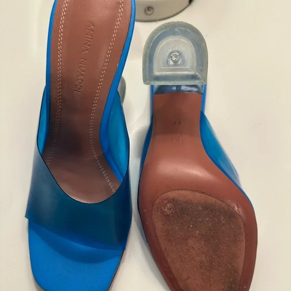 Amina Muaddi Vibrant Blue Heels - Picture 3 of 10